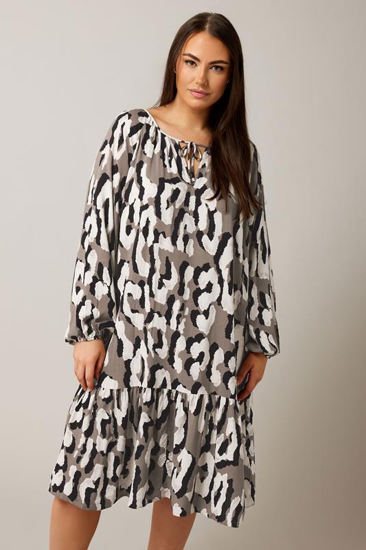 EVANS Plus Size Brown Animal Print Tiered Mini Dress | Evans 4