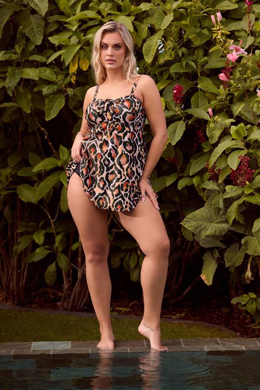 YOURS Plus Size Brown Leopard Print Tankini Top | Yours Clothing 1