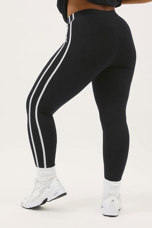 YOURS ACTIVE Curve Black & White Side Stripe Leggings