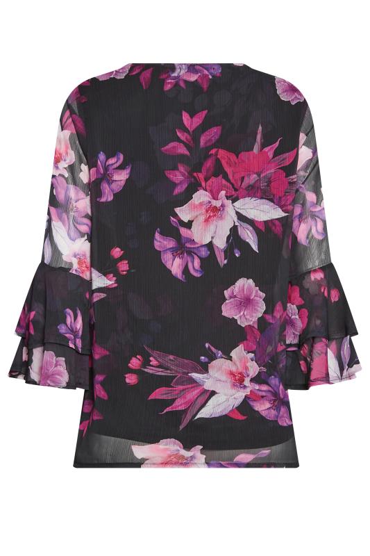 M&Co Black & Pink Floral Print Flute Sleeve Blouse | M&Co 8