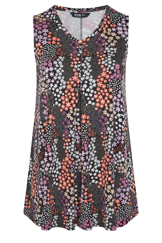 YOURS Plus Size Black Ditsy Print Pleat Front Vest Top | Yours Clothing 6