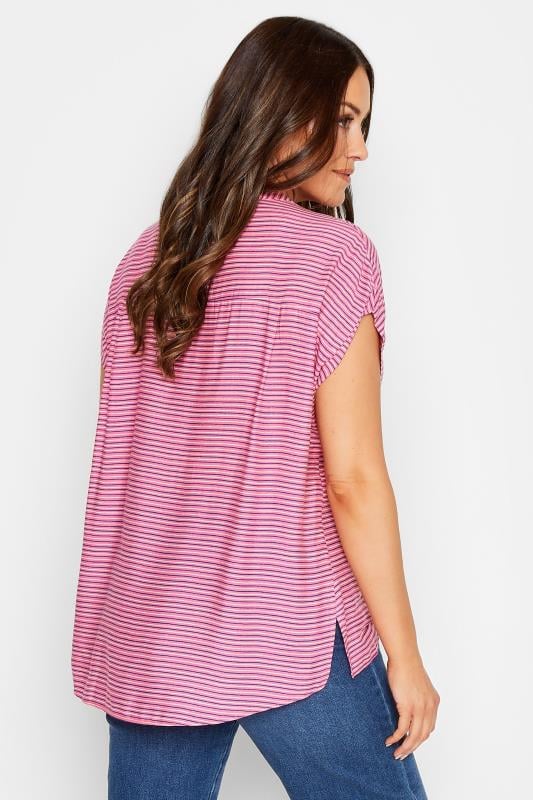 M&Co Women's Pink Stripe Grown On Sleeve Top | M&Co 3