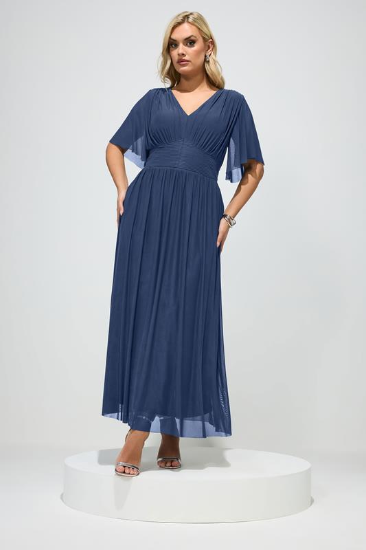YOURS LONDON Plus Size Navy Blue Gathered Maxi Dress | Yours Clothing 1