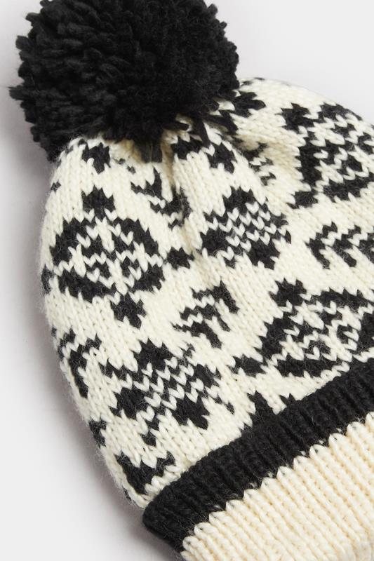 Ivory White Fairisle Pom Pom Bobble Hat | Yours Clothing 2