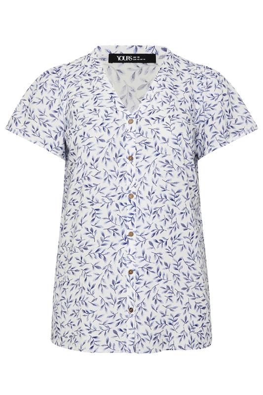 YOURS Plus Size White & Blue Leaf Print Linen Blouse | Yours Clothing 5