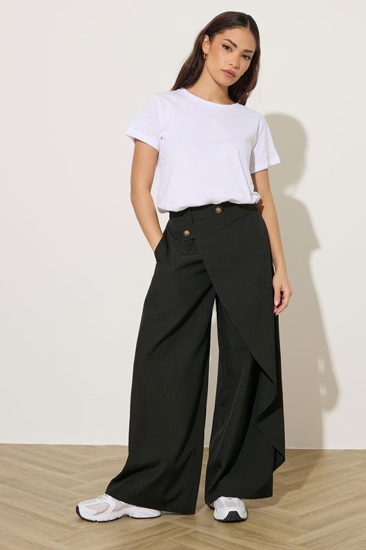 PixieGirl Petite Women's Black Wrap Wide Leg Trousers | PixieGirl 1