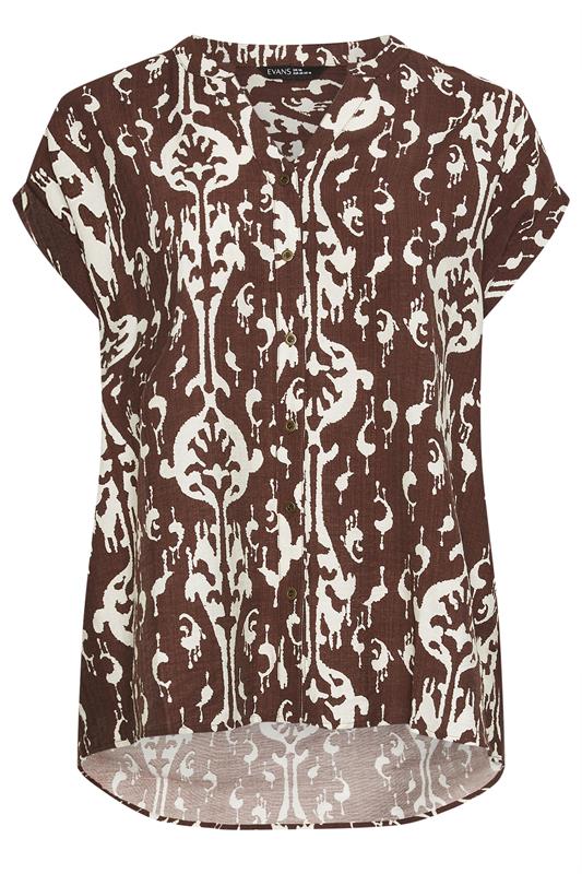 EVANS Plus Size Chocolate Brown Abstract Shirt | Evans 5