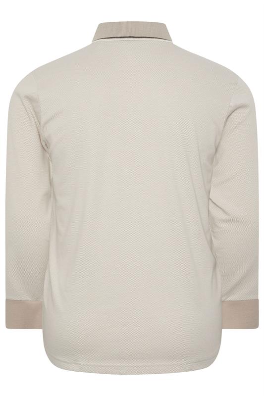 BadRhino Big & Tall Cream Textured Waffle Long Sleeve Polo Shirt | BadRhino 6