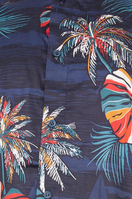 KAM Big & Tall Navy Blue Palm Print Shirt | BadRhino 5