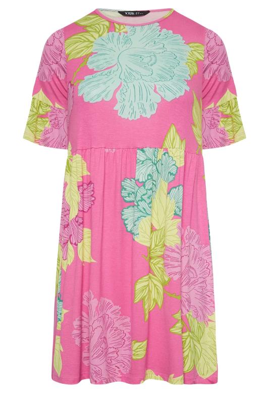 YOURS Plus Size Curve Pink Floral Smock Tunic Dress | Yours Clothing 6