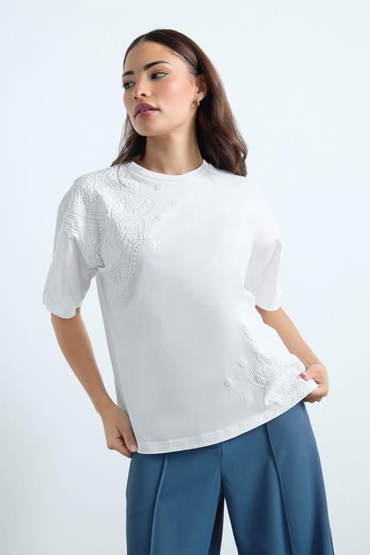 PixieGirl Petite White Paisley Cotton T-Shirt