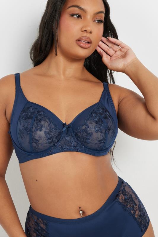 YOURSET 2 PACK Plus Size Navy Blue & White Floral Embroidered Underwired Bras | Yours Clothing 2