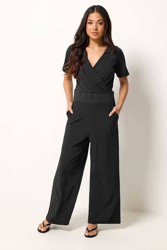 PixieGirl Petite Black Short Sleeve Wide Leg Jumpsuit