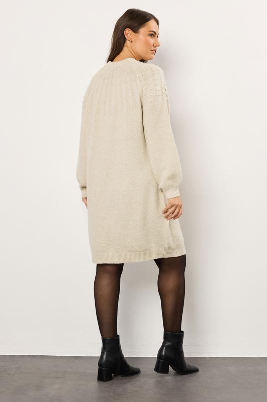 EVANS Plus Size Natural Brown Pearl Embellished Cable Knit Dress | Evans 2
