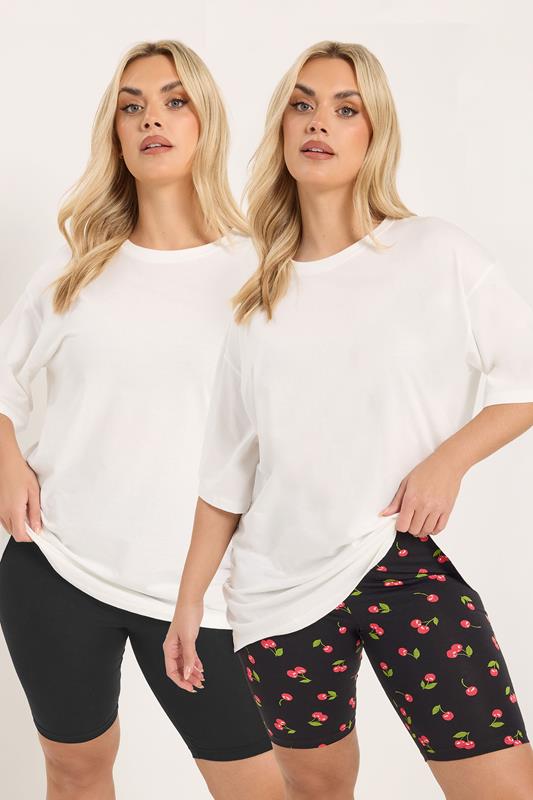 YOURSET 2 PACK Plus Size Black Cherry Cycling Shorts | Yours Clothing 1