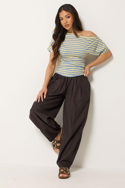  PixieGirl Petite Chocolate Brown Poplin Cotton Barrel Leg Trousers