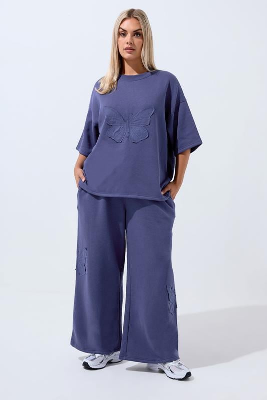 LIMITED COLLECTION Plus Size Purple Embroidered Butterfly Oversized Sweat T-Shirt | Yours Clothing 1