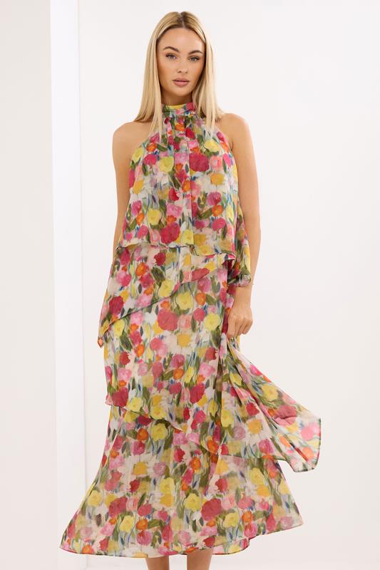 STAR Pink Floral Tiered Halterneck Dress | StarByJM 1