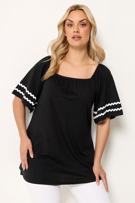 YOURS Curve Black Contrast Trim Square Neck T-Shirt