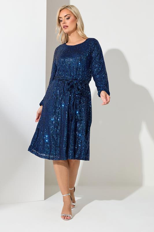 YOURS LONDON Curve Blue Sequin Skater Midi Dress