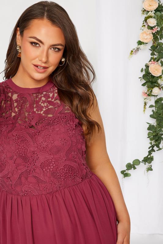 Plus Size YOURS LONDON Curve Burgundy Red Lace Front Chiffon Maxi Dress | Yours Clothing  4