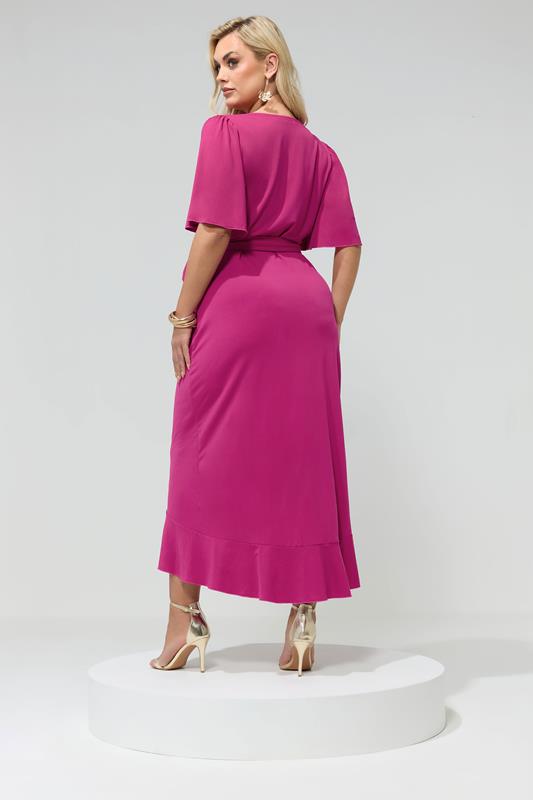 YOURS LONDON Curve Pink Short Sleeve Ruffle Wrap Maxi Dress