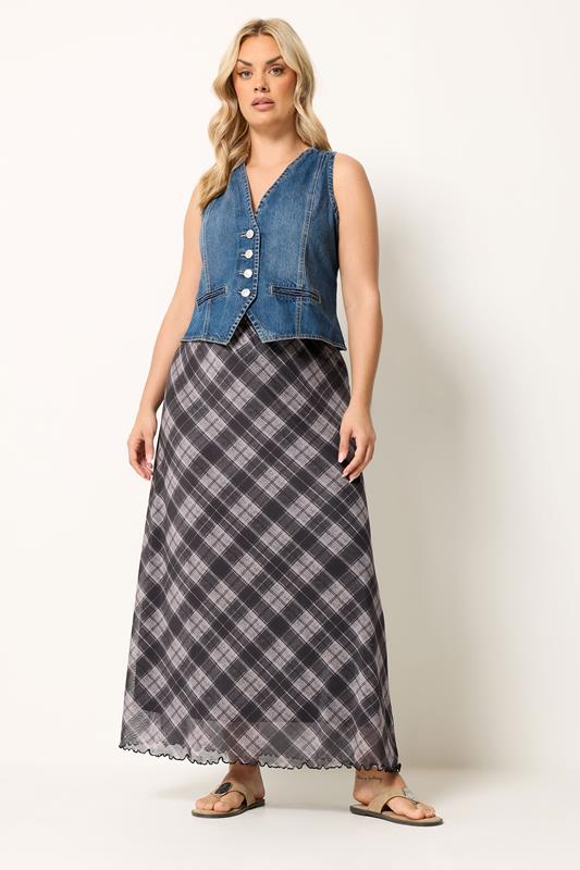 YOURS Plus Size Purple Check Mesh Skirt | Yours Clothing 1