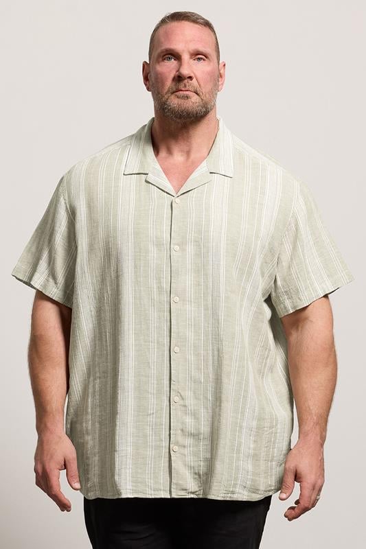 JACK & JONES Big & Tall Green Linen Blend Resort Shirt | BadRhino 1