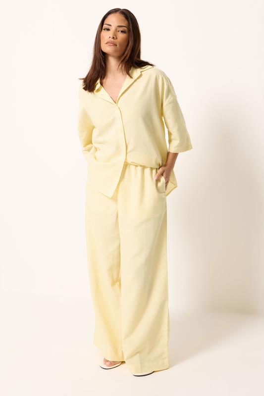 PixieGirl Petite Set Yellow Linen Shirt & Wide Leg Trousers