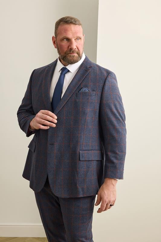 BadRhino Tailoring Big & Tall Blue & Red Checked Suit Jacket | BadRhino 1