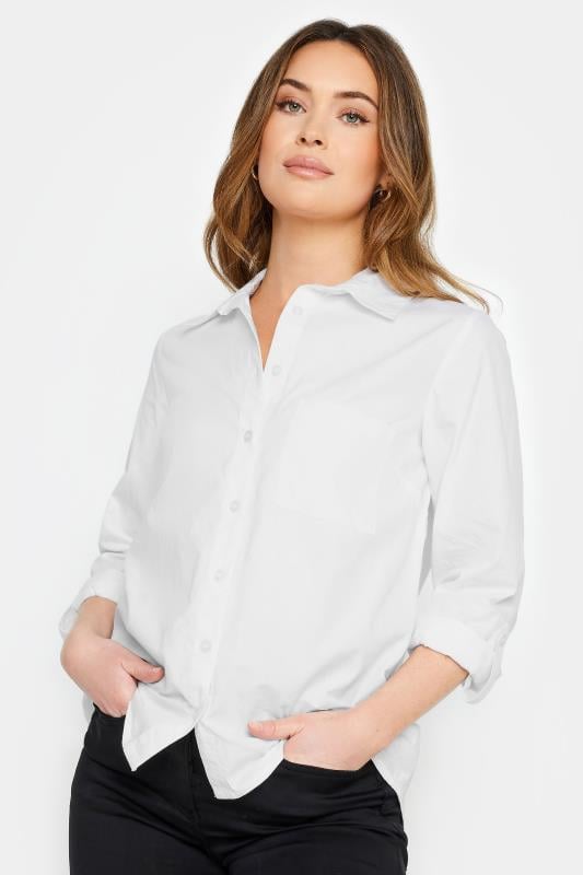 Women's  M&Co Petite White Oversized Cotton Poplin Shirt