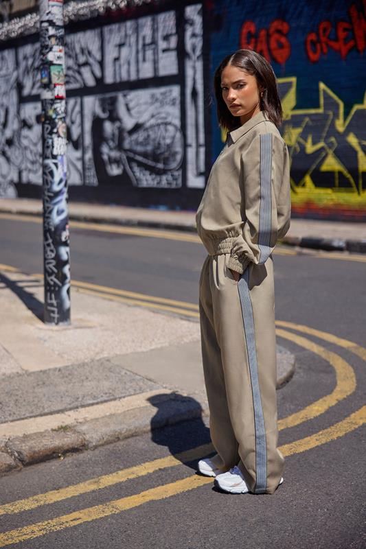 PixieGirl Petite Beige Brown Side Stripe Wide Leg Trouser