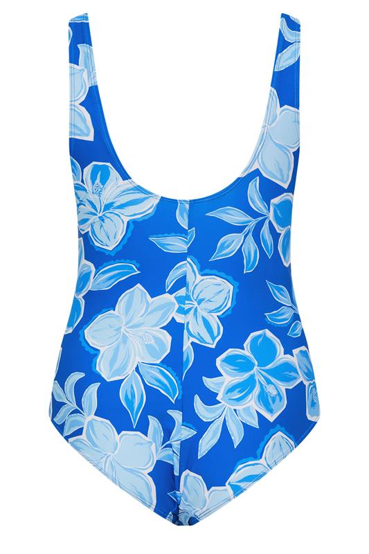 YOURS Plus Size Blue Floral Print Plunge Swimsuit | Yours Clothing 6