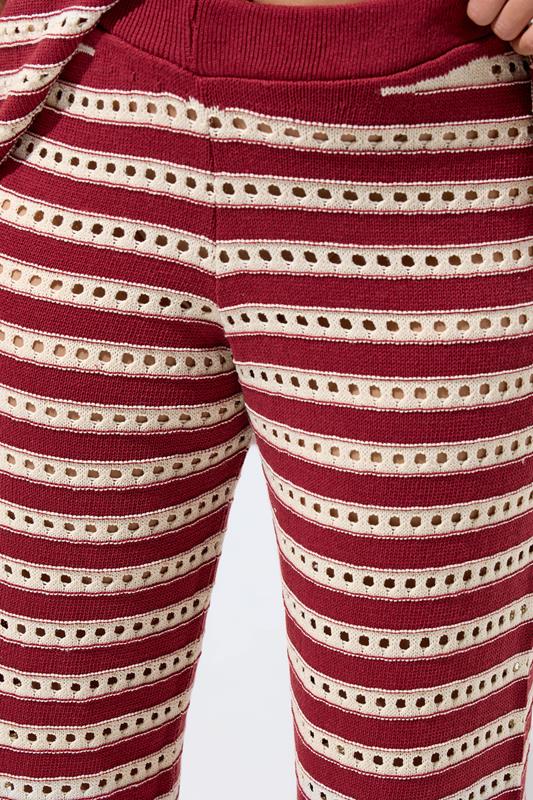 LIMITED COLLECTION Plus Size Burgundy Red Stripe Crochet Wide Leg Trousers | Yours Clothing 4
