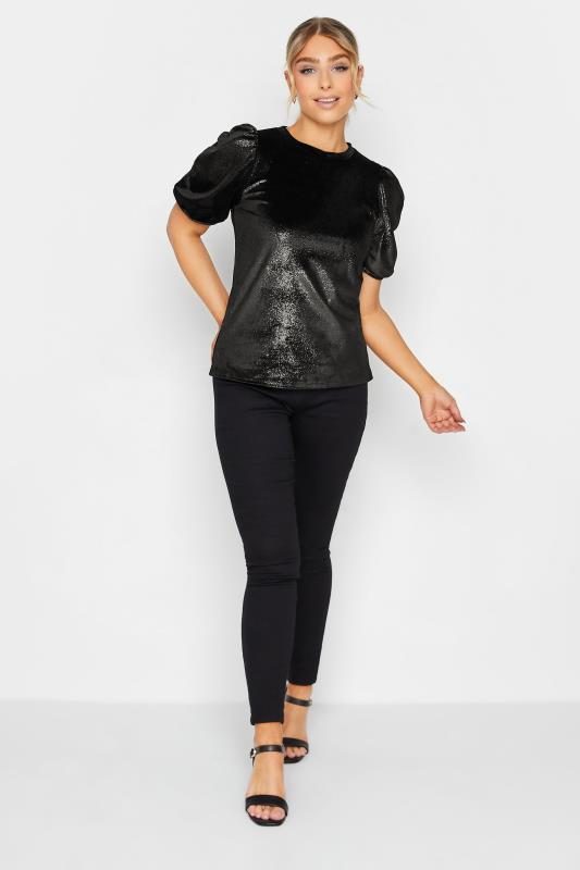 M&Co Black Glitter Velvet Touch Ruched Sleeve Blouse | M&Co 2