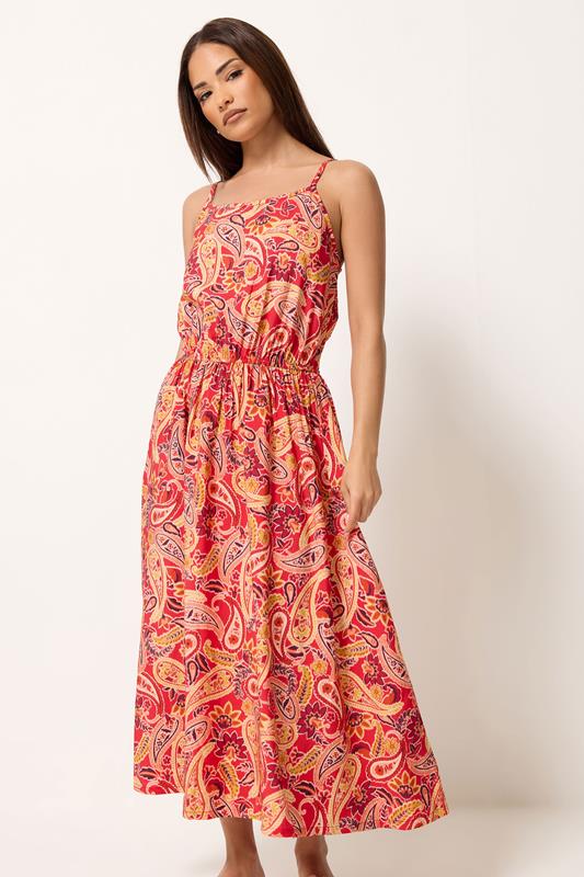 PixieGirl Petite Orange Paisley Midi Dress | PixieGirl 1
