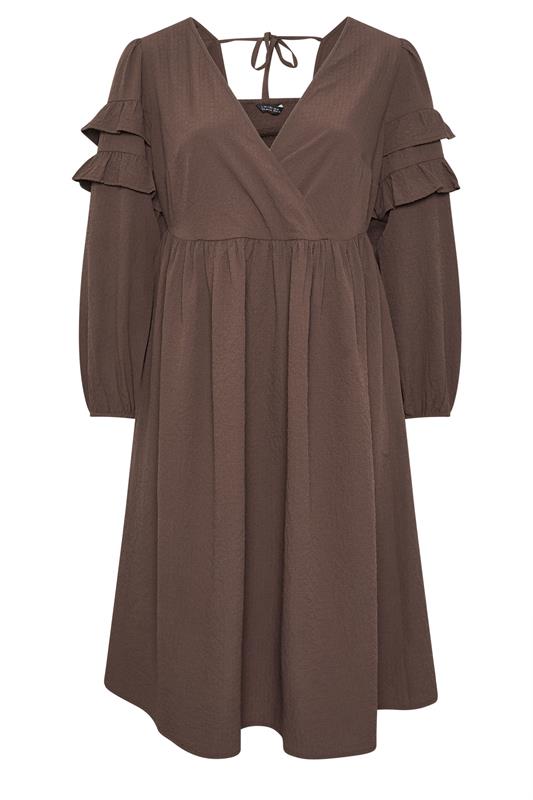 LIMITED COLLECTION Plus Size Brown Textured Ruffle Dress | Yours Clothing 6