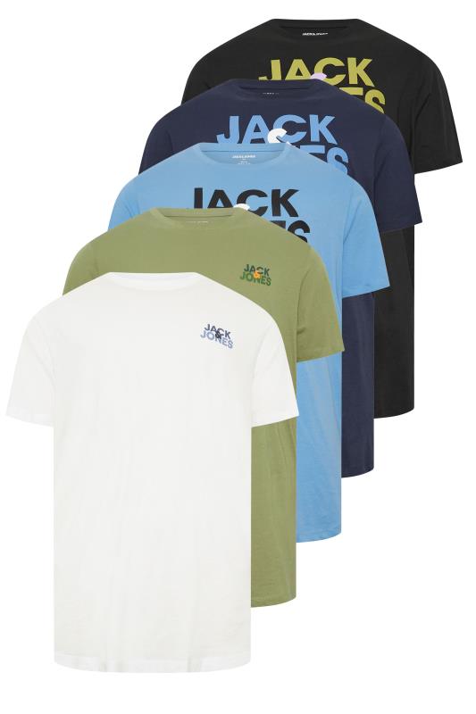  JACK & JONES Big & Tall 5 PACK White & Blue Logo T-Shirts