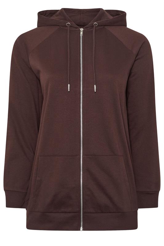 YOURS Curve Plus Size Chocolate Brown Zip Through Hoodie | Yours Clothing 5