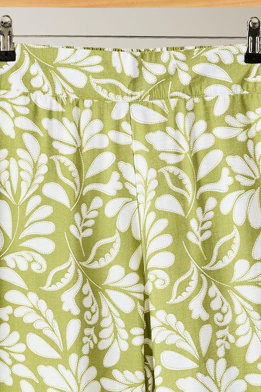 EVANS Plus Size Chartreuse Green Leaf Print Wide Leg Trousers | Evans 8
