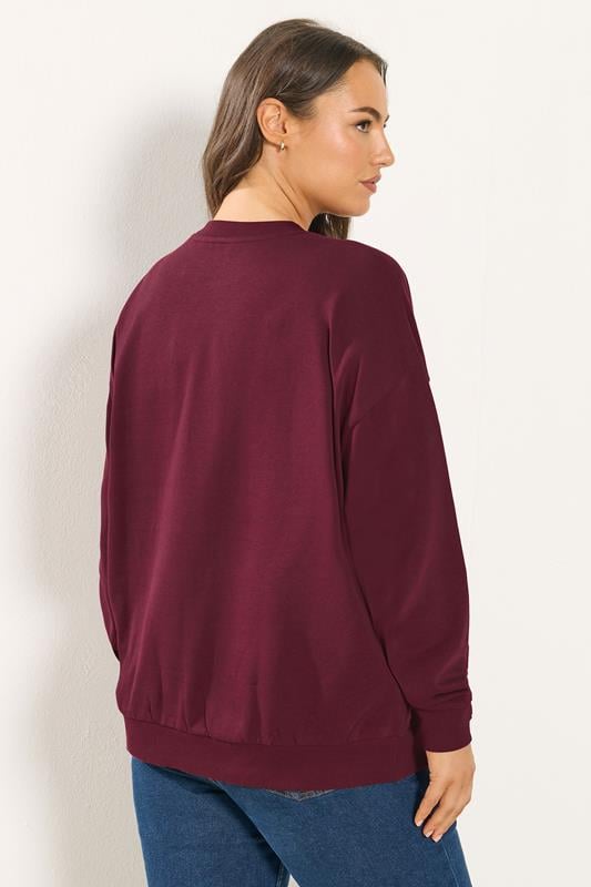 YOURS Plus Size Burgundy Red 'Marche Aux Fleurs' Slogan Sweatshirt | Yours Clothing 2