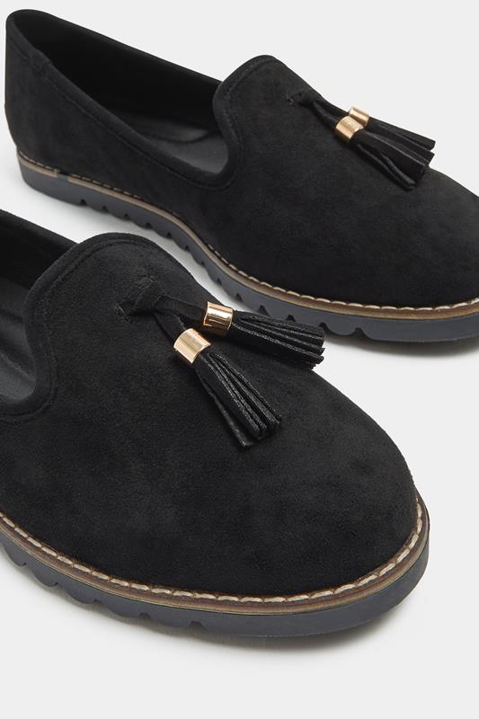 Black Faux Suede Tassel Slip On Loafers In Wide E Fit | Yours Clothing 5