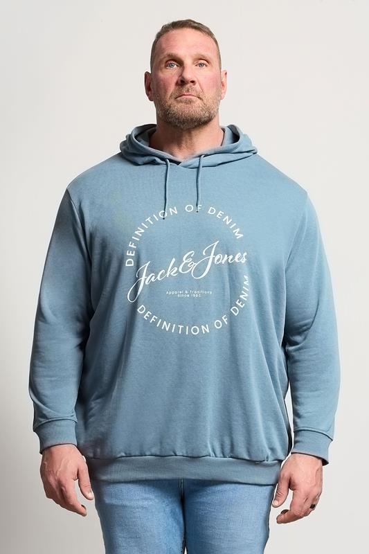 JACK & JONES Big & Tall Blue Mirage Logo Printed Hoodie | BadRhino 1