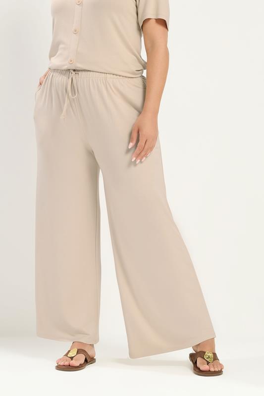 YOURS Plus Size Natural Brown Soft Touch Trousers | Yours Clothing 1