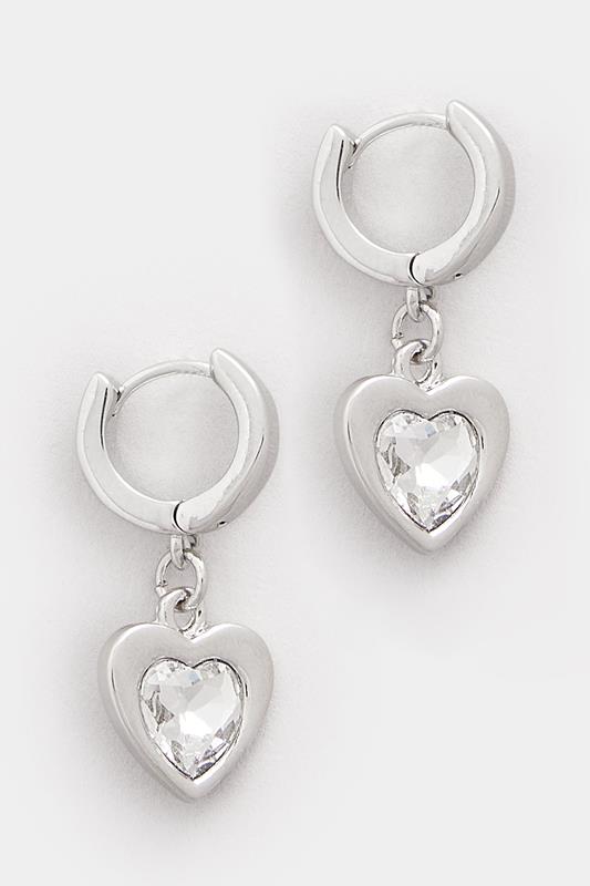 Silver Tone Diamante Heart Hoop Earrings | Yours Clothing 1