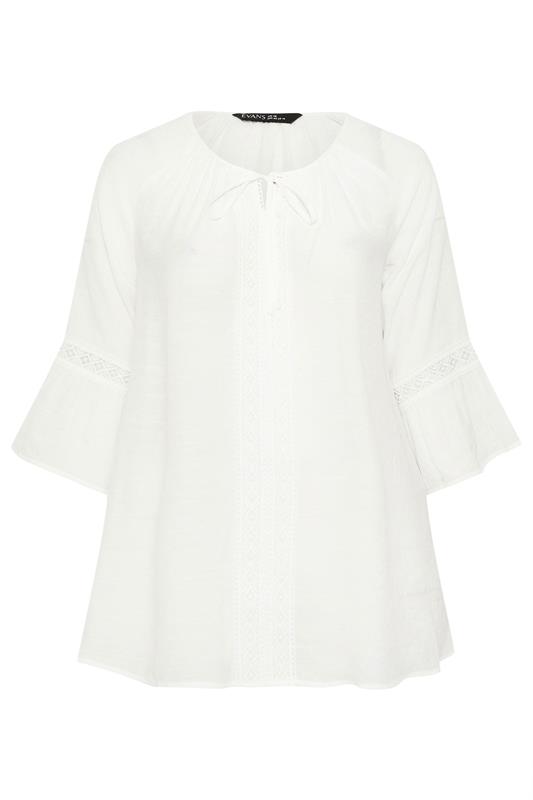 EVANS Plus Size White Crochet Detail Tie Neck Blouse | Evans  7