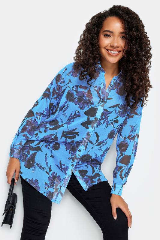 M&Co Blue Floral Print Longline Shirt | M&Co 1