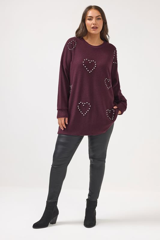 YOURS Plus Size Purple Diamante Soft Touch Jumper | Yours Clothing 1