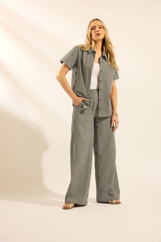 LTS Tall Olive Green Stripe Cotton Wide Leg Trousers