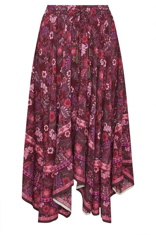 YOURS Plus Size Red Floral Print Hanky Hem Skirt | Yours Clothing 6